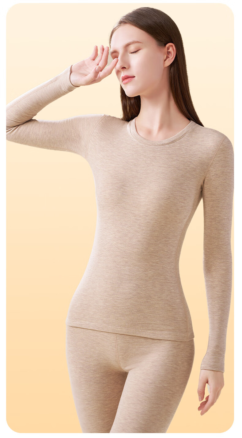 MiiOW Women's Cashmere Silk Thermal Underwear Set 2025 New Edition, Bordered Round Neck Top and Elastic Waist Thermal Pants 11
