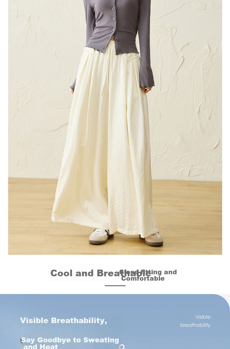 Langsha Ice Silk Quick-Dry Wide-Leg Cropped Pants for Women, Summer 2026 Thin High-Waist Slimming Mid-Length Pants, Draping Casual Skirt Shorts 3