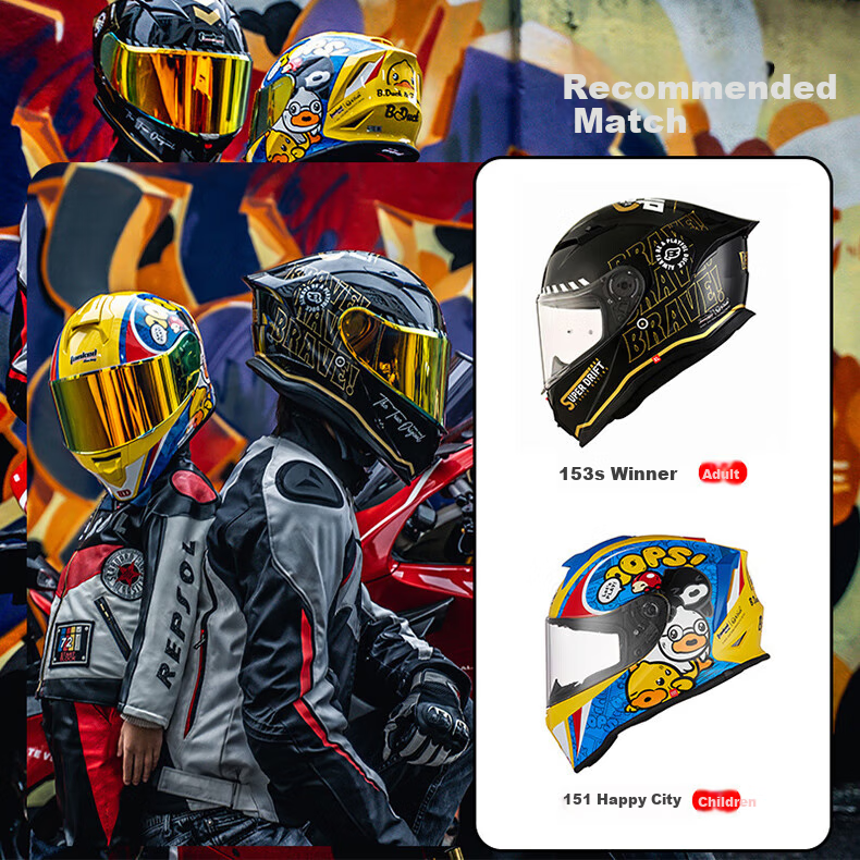 Tanked Racing Motorcycle Helmet, Full-Face T153S Black Future Technology [Duck Co-Branded Edition], XL 14