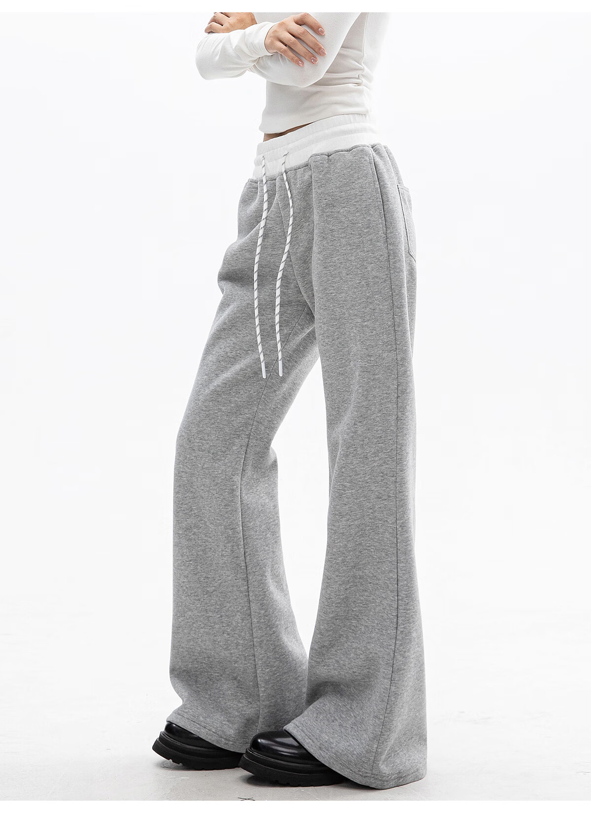 ICH MODE Women's American Style Flared Sports Pants Autumn Winter Straight Wide-Leg Casual Sweatpants BF Lazy Style Navy Blue S 6