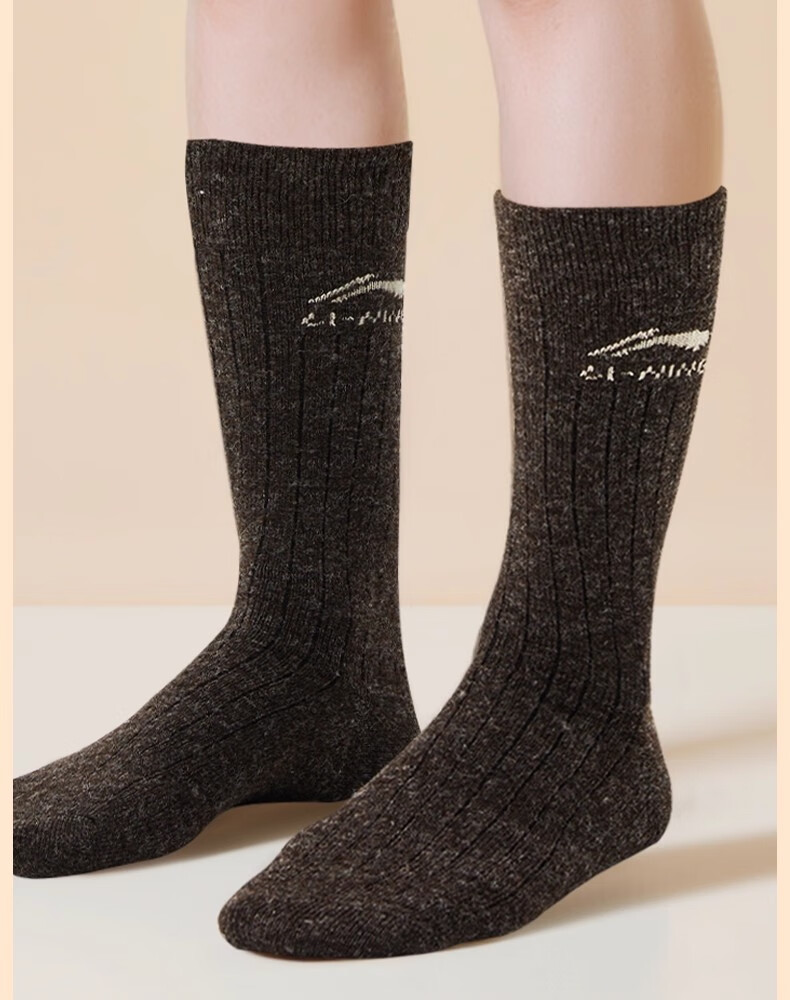 LI-NING Wool Sports Socks (3 Pairs) Unisex Autumn Winter Thickened Terry Mid-Calf Warm Snow Socks 2