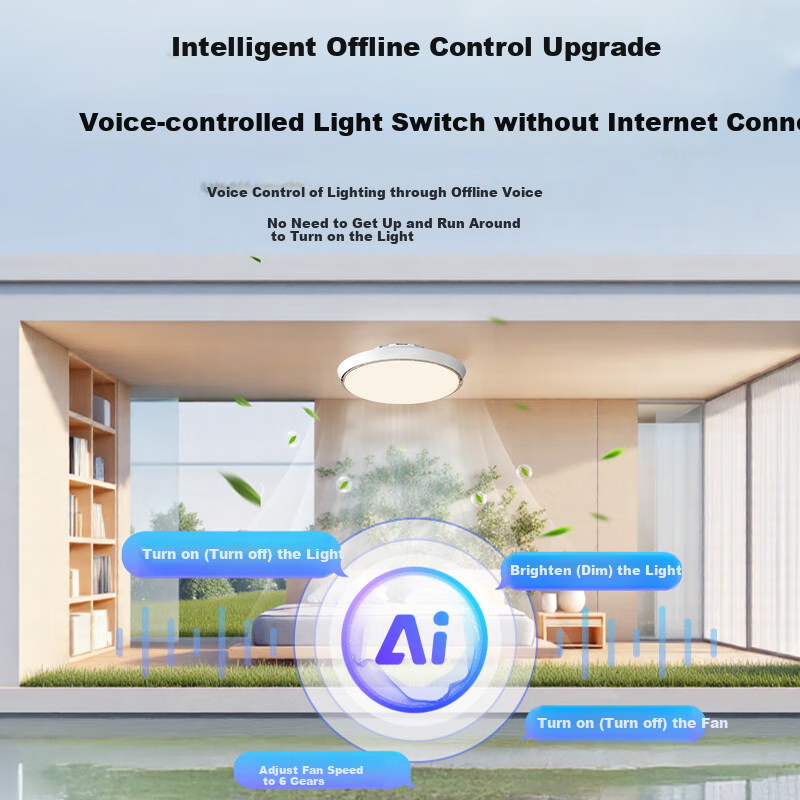 HSOS AI Voice-Controlled Smart Invisible Fan Light for Bedroom And Dining Room, Ceiling-Mounted Quiet Variable-Speed Electric Fan Pendant Light