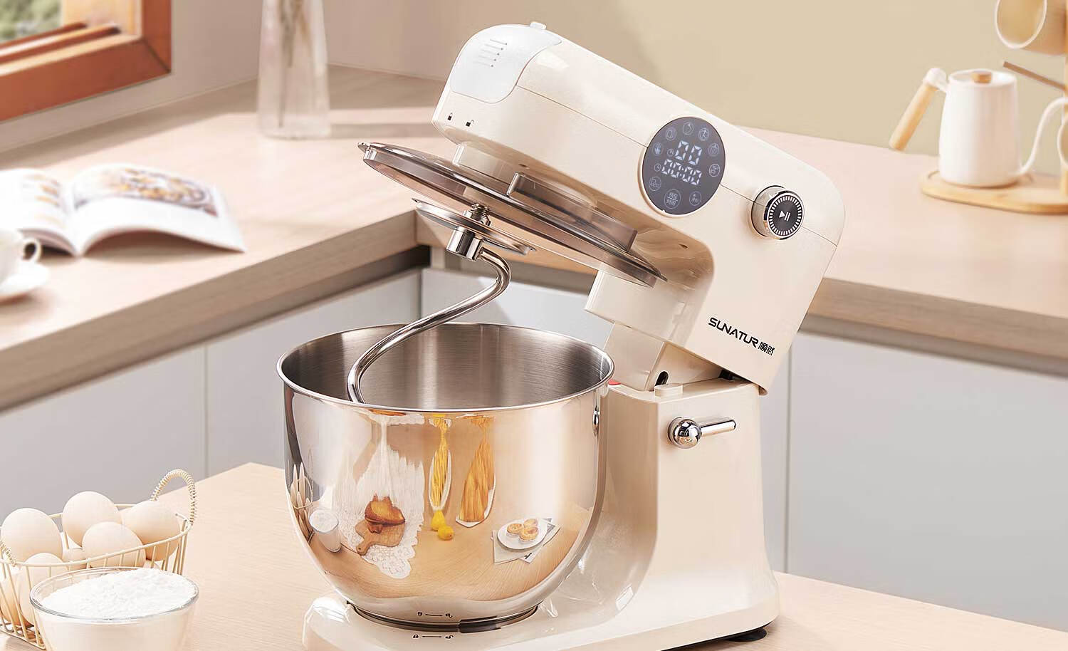Shunran Kitchen Machine, 8L Quiet DC Chef Machine, Multi-Functional Smart Timer for Home Use, Automatic Baking, Whipping Egg Whites And Cream, Dough Kneading Machine SM-607 1