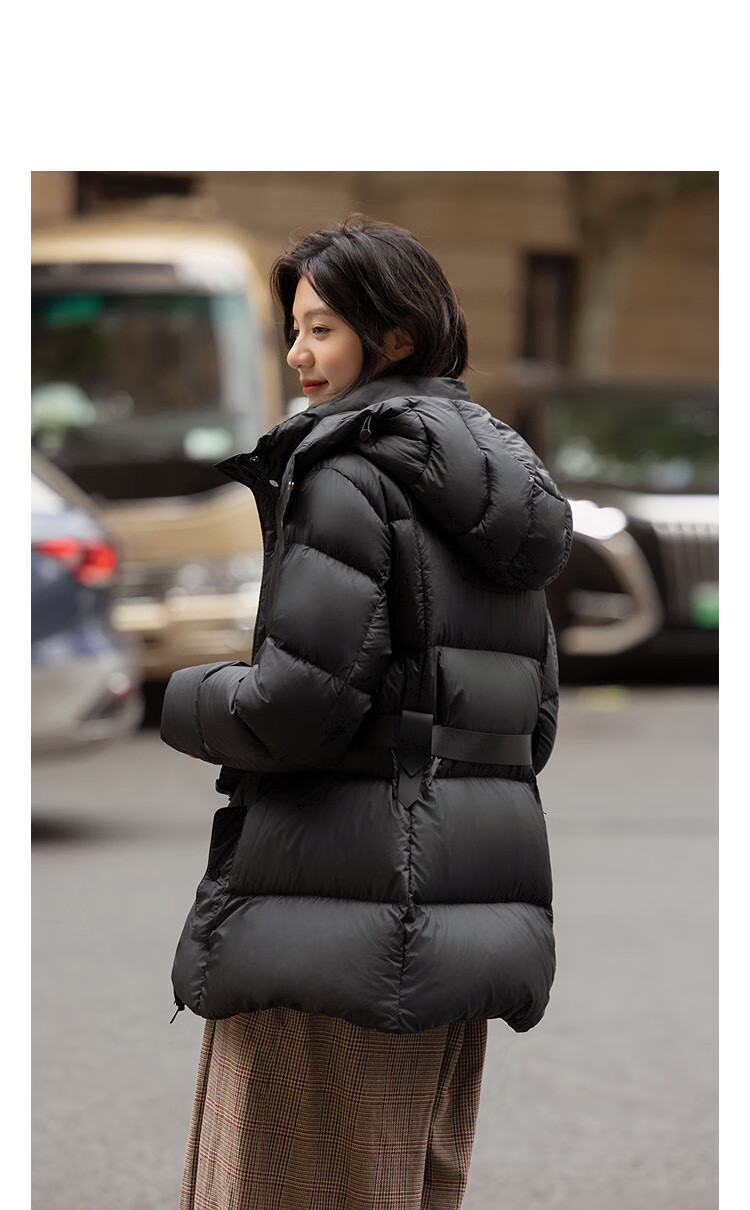 Demana [5A Antibacterial Heat Retention] Winter Hooded 90% Duck Down Belted Waist Outdoor Mid-Length Women's Down Jacket 2