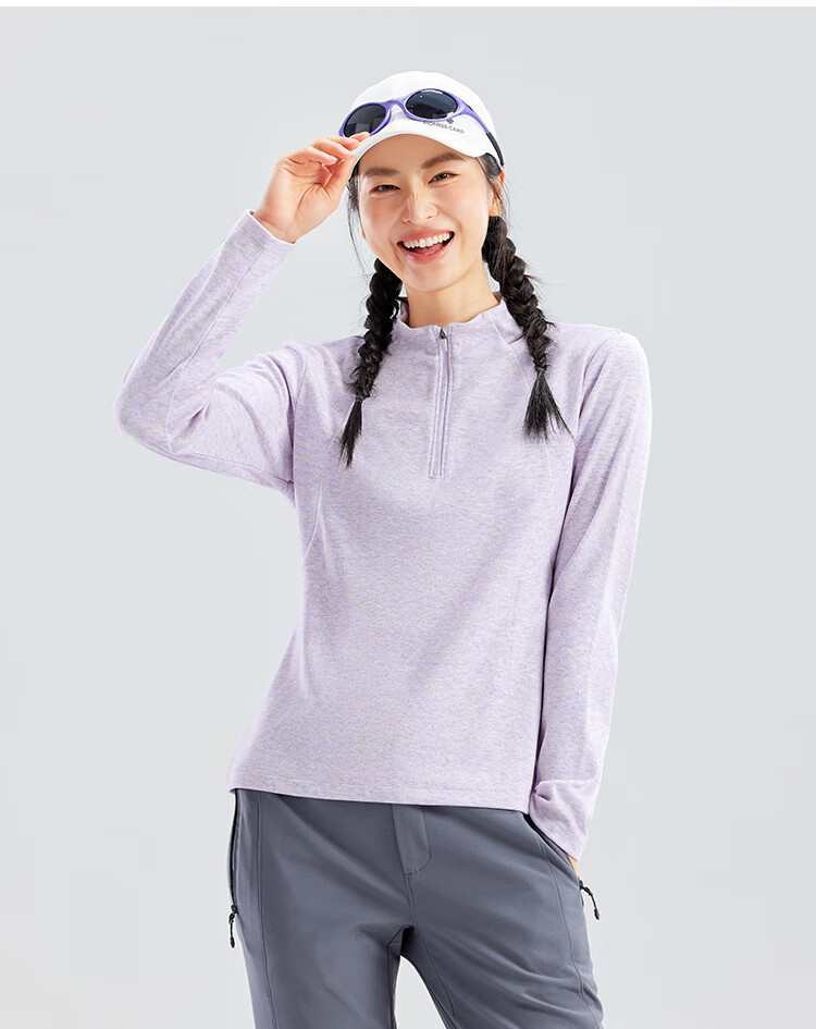 Pioneer Camp Women's Lightweight Fleece Pullover Outdoor Half-Zip Slim Fit Long Sleeve T-Shirt with Fleece Lined Stand Collar Sweatshirt Base Layer 6