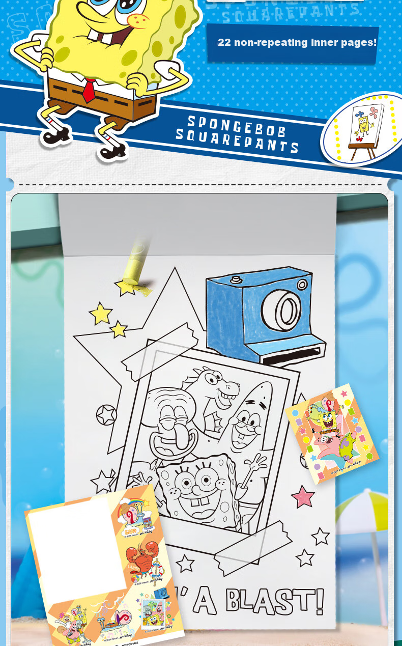 Kayou SpongeBob Coloring Book, Thickened, for Primary School Students, Drawing And Coloring Book, Art Notebook, Hand-Drawn Blank Doodle Sketchbook, 1 Set of 4 Books, Birthday Gift 6