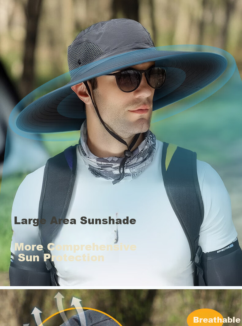 Ousen Outdoor Sun Hat with Wide Brim for Men And Women, Summer UV Protection Fishing Hiking Cycling Hat with Face Mask 2