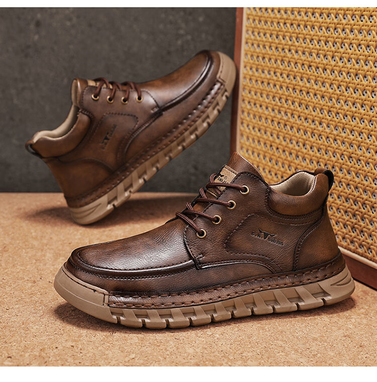 Bull Family Big Head Martin Boots Men Autumn Winter New British Retro Mallard Work Boots Outdoor High Top Sneakers Men 16