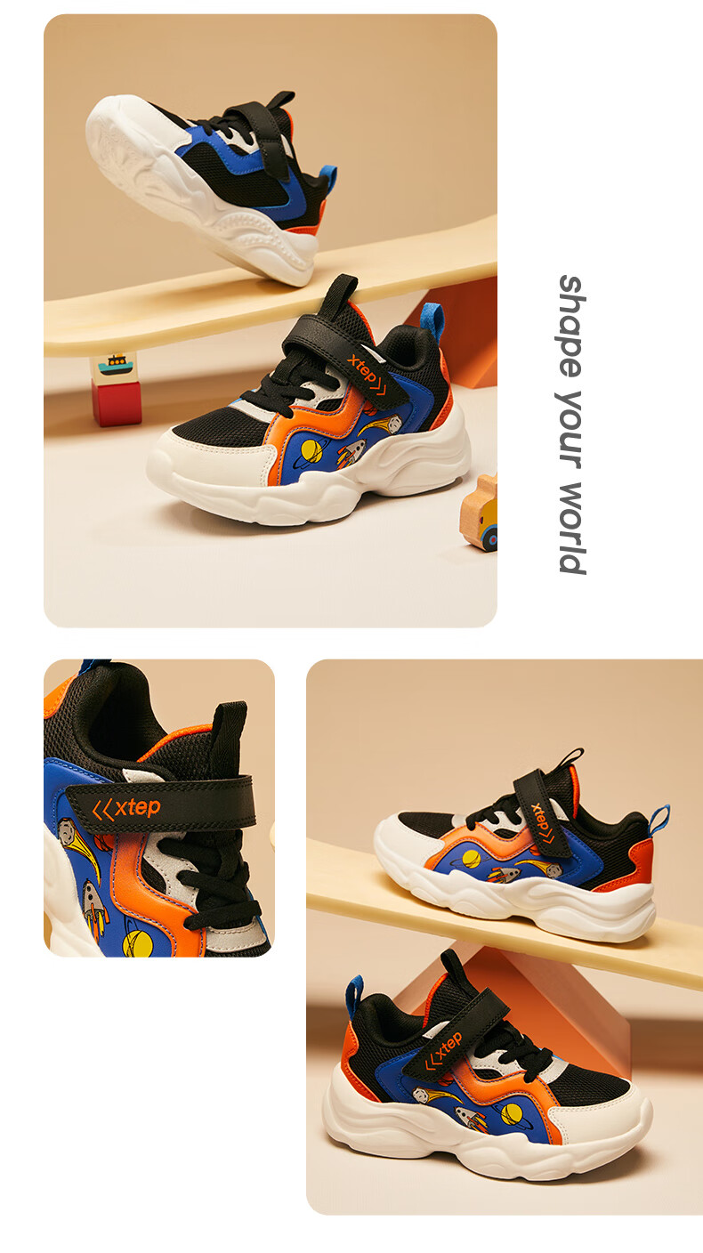 XTEP Kids Velcro Sports Shoes Boys Toddlers High-top Thick-soled Casual Shoes Deep Blue/Classic White Size 31 7