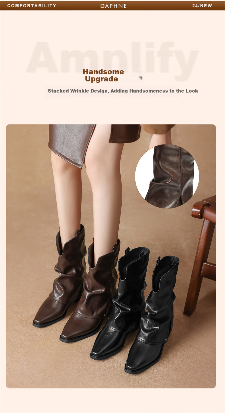 DAPHNE Women's New Short Boots, Denim Boots, Chunky Boots, Retro Boots, Women's Boots 4024605056 Brown (Single Lining) Size 37 3