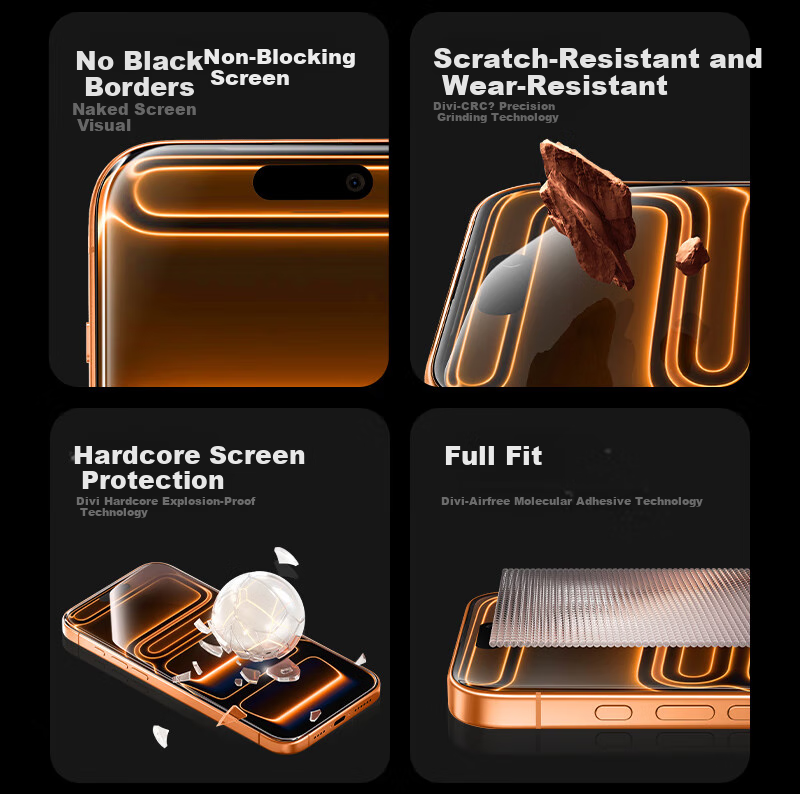 DIVI [Instant Application Dust-Free Case 2 Sets | No Black Border] Suitable for Apple 17 Tempered Glass Screen Protector, IPhone 17 Pro Phone Film, Dust-Proof, Shockproof, Anti-Fingerprint, Ultra-Thin Full Coverage Protective Film 4