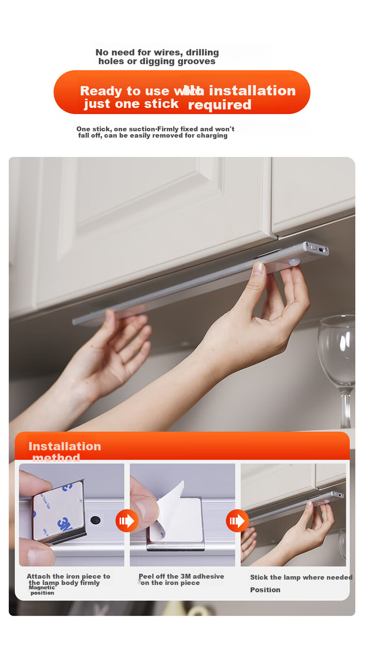 NVC Valentine's Day Cool Dormitory Cabinet Light, Bathroom Night Light, Three-Color Touch Control, Sensor-Activated Dimming 11