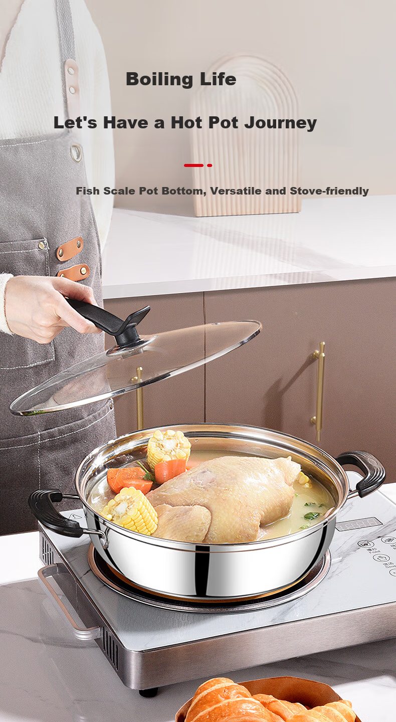 KEGOO Soup Pot Hot Pot Cookware Compatible with Gas Stove And Induction Cooker, 28cm Thick Stainless Steel Pot for Soup Making And Porridge Cooking KG114 1