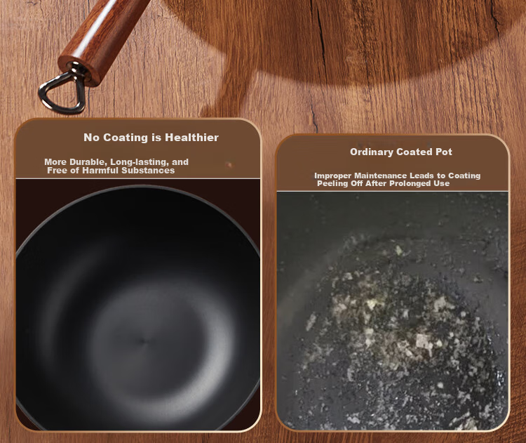 COOKER KING Cast Iron Wok, Traditional Non-heritage Light Cast Iron Pan, Home Use Flat Bottom Stir-Fry Pan, 34cm FY34CG 5
