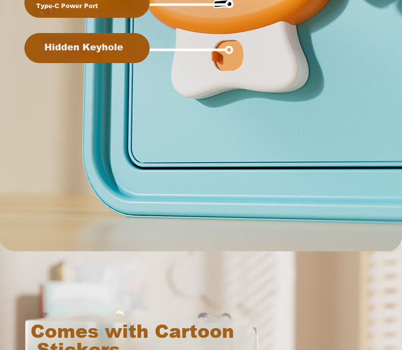 Deli Safe Box, Children's Toy Piggy Bank with Electronic Password, Savings Bank, Birthday Gift for Boys And Girls, Deposit And Withdrawal, Blue with Stickers Included 12