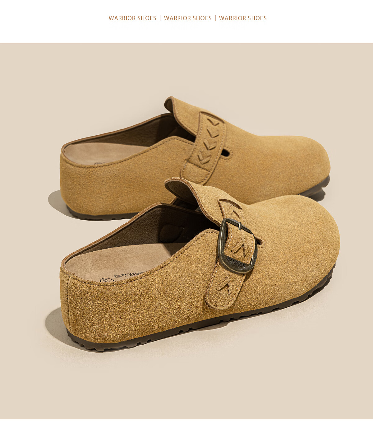 Warrior Thick Sole Birkenstock Women's New Autumn Winter Popular Height Increasing Slip-On Closed Toe Half Slippers Camel Color Size 38 17
