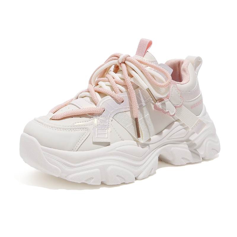 Warrior Women's Chunky Sneakers, Trendy 2025 Autumn And Winter New Style, Thick-Soled Heightening White Shoes, Versatile Casual Soft-Bottomed Sports Shoes