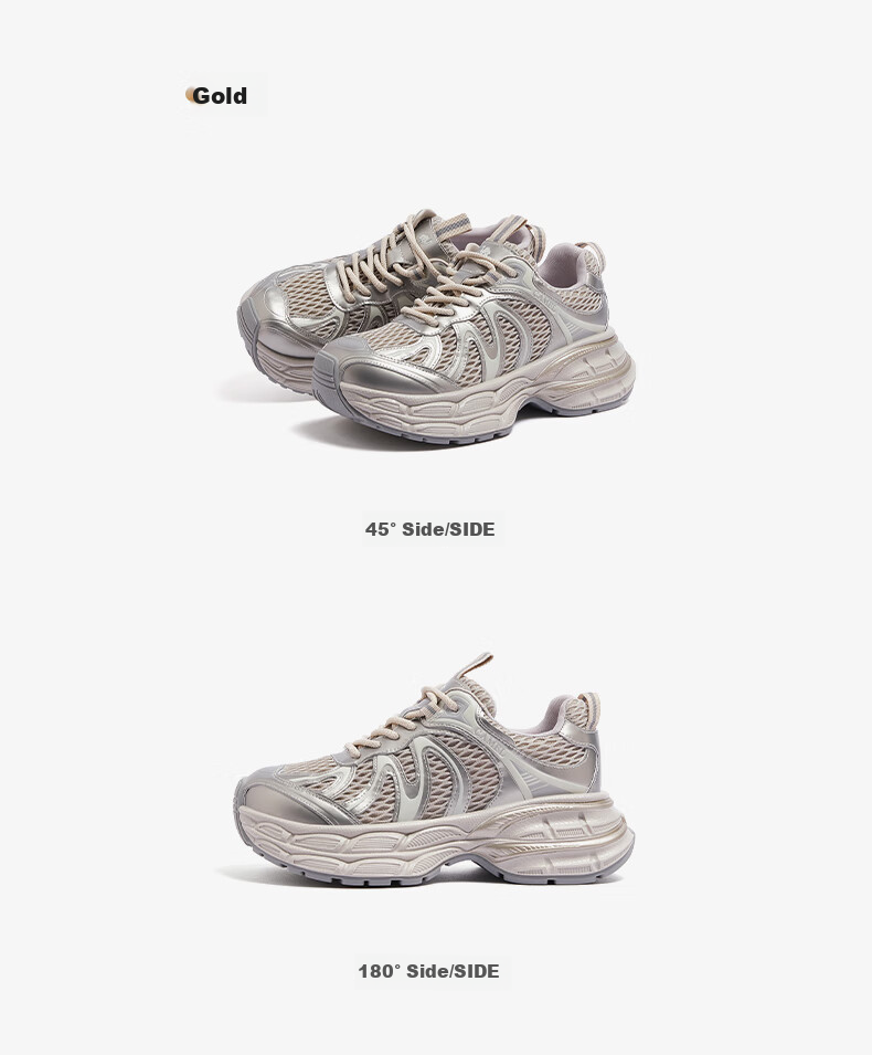 CAMEL [Dilireba's Same Style] Silver Moon 2nd Generation Dad Shoes Women Casual Shoes L25A283148 Gray/Silver 36 29