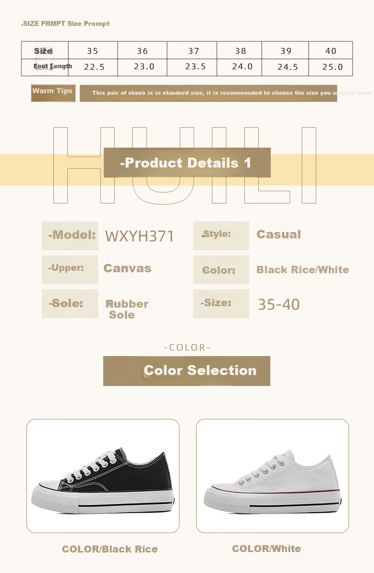 Huili Official Women's Low-Top Canvas Shoes, Trendy Versatile Non-Slip Wear-Resistant Sneakers for Women, White, Size 34 2