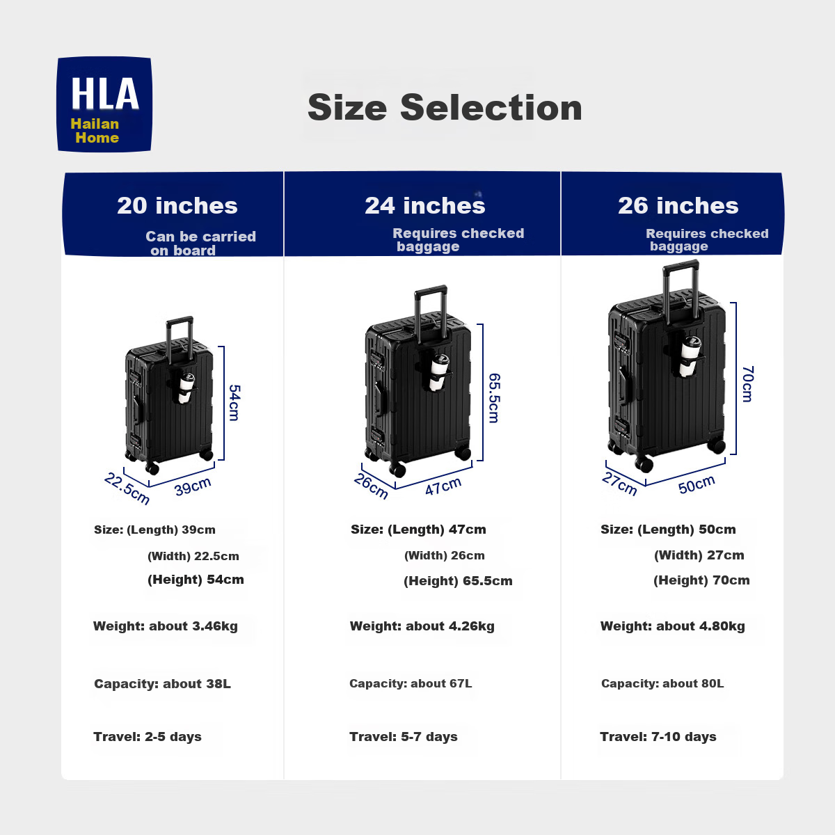 HLA Luggage Aluminum Frame Suitcase with Wheels for Male And Female Students, Travel Password Lock Carry-On Leather Case, Gunmetal Gray, 26 Inches