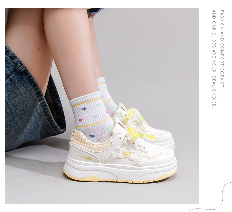 Warrior Women's White Shoes Spring and Autumn New Casual Versatile Creative Bowknot Sports Thick Sole Sneakers Beige Deep Blue 37 12