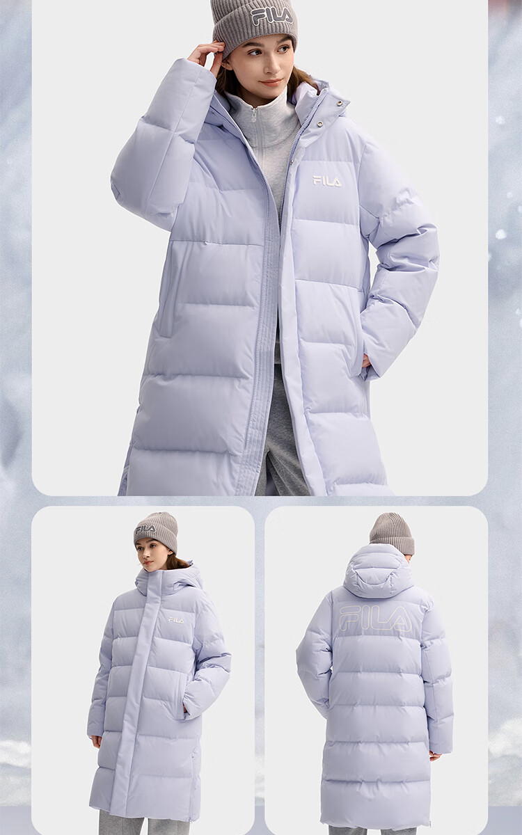 FILAFILA Official RGB Long Down Jacket 2025 Winter Couples Hooded Cold-Resistant Warm Coat 3
