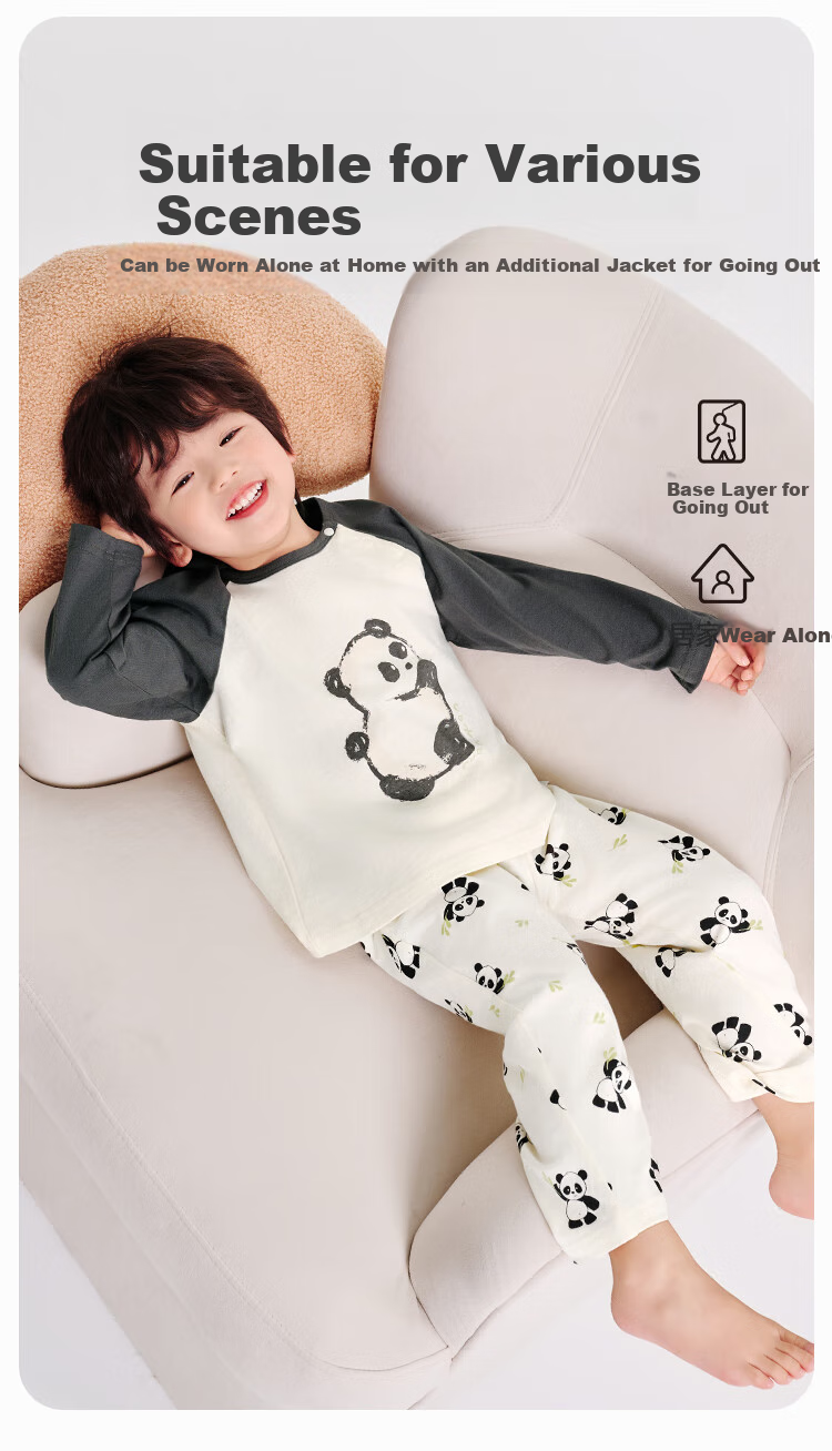 YUZHAOLIN Children's Pajamas Spring Boys' Pure Cotton Home Wear Set Big Kids Clothing Children's Apparel Hand-Drawn Panda Desig 2