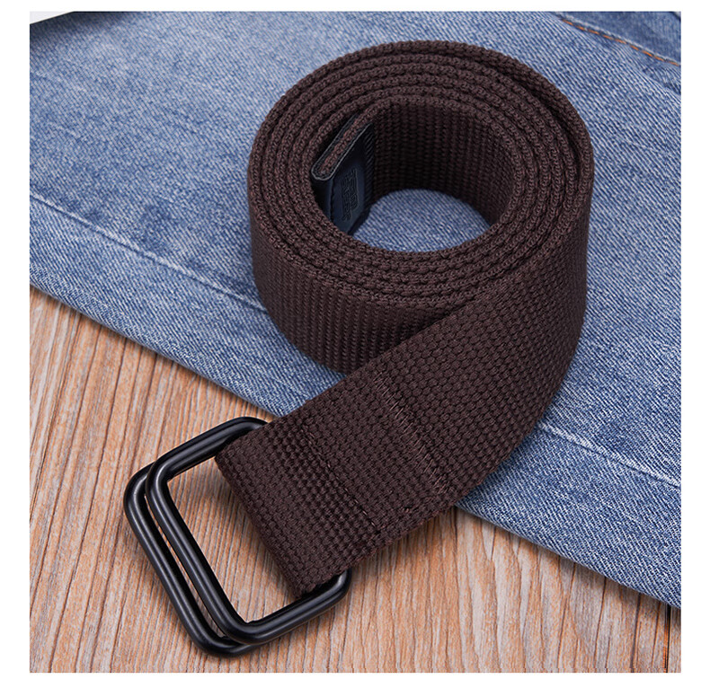 JEANSWEST Men's Canvas Waist Belt Woven Double Ring Buckle Casual Student Canvas Leather Belt Youth 10