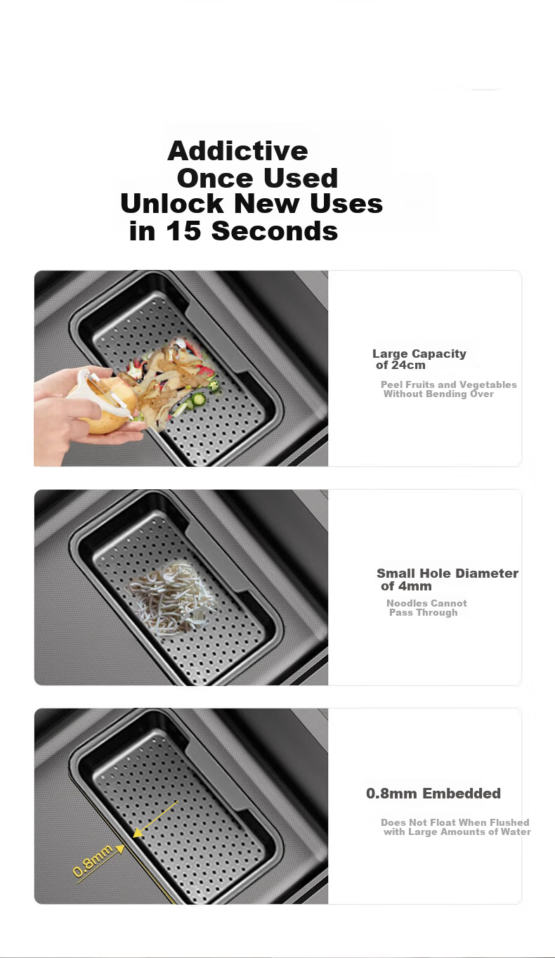 Canbo Large Single Sink, SUS304 Stainless Steel Kitchen Embossed Nano Faucet Set, Integrated Vegetable Washing Basi 6