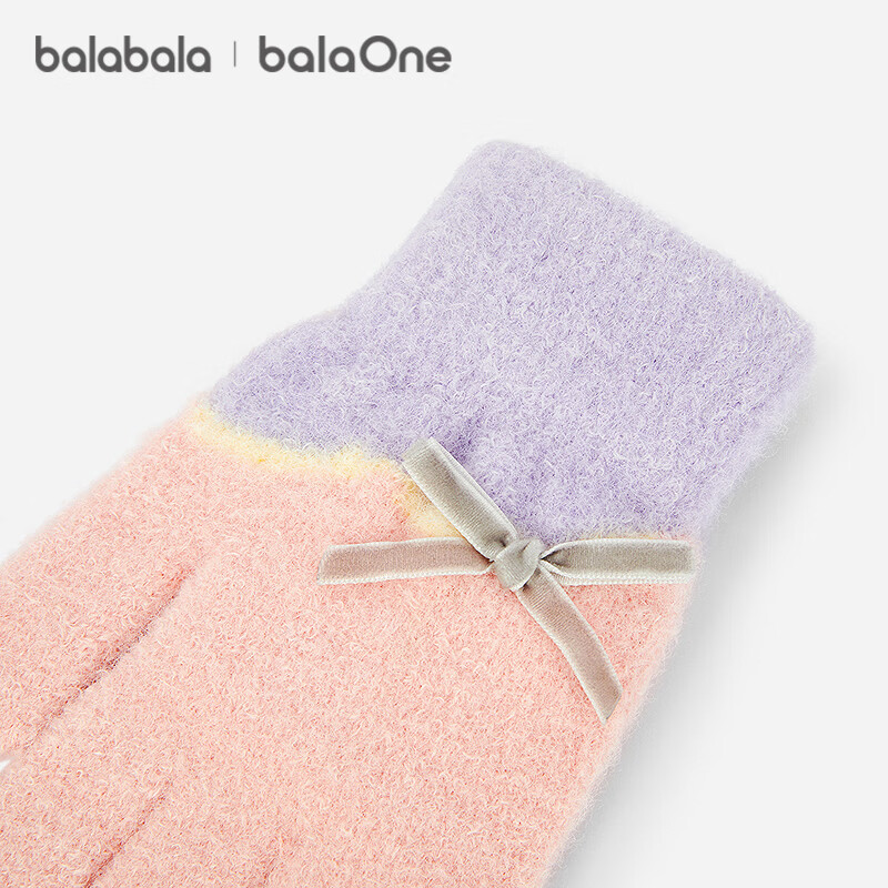 Balabala BalaOne Kids Girls Five-Finger Colorblock Bow Gloves 2025 Comfortable Warmth 208425162207