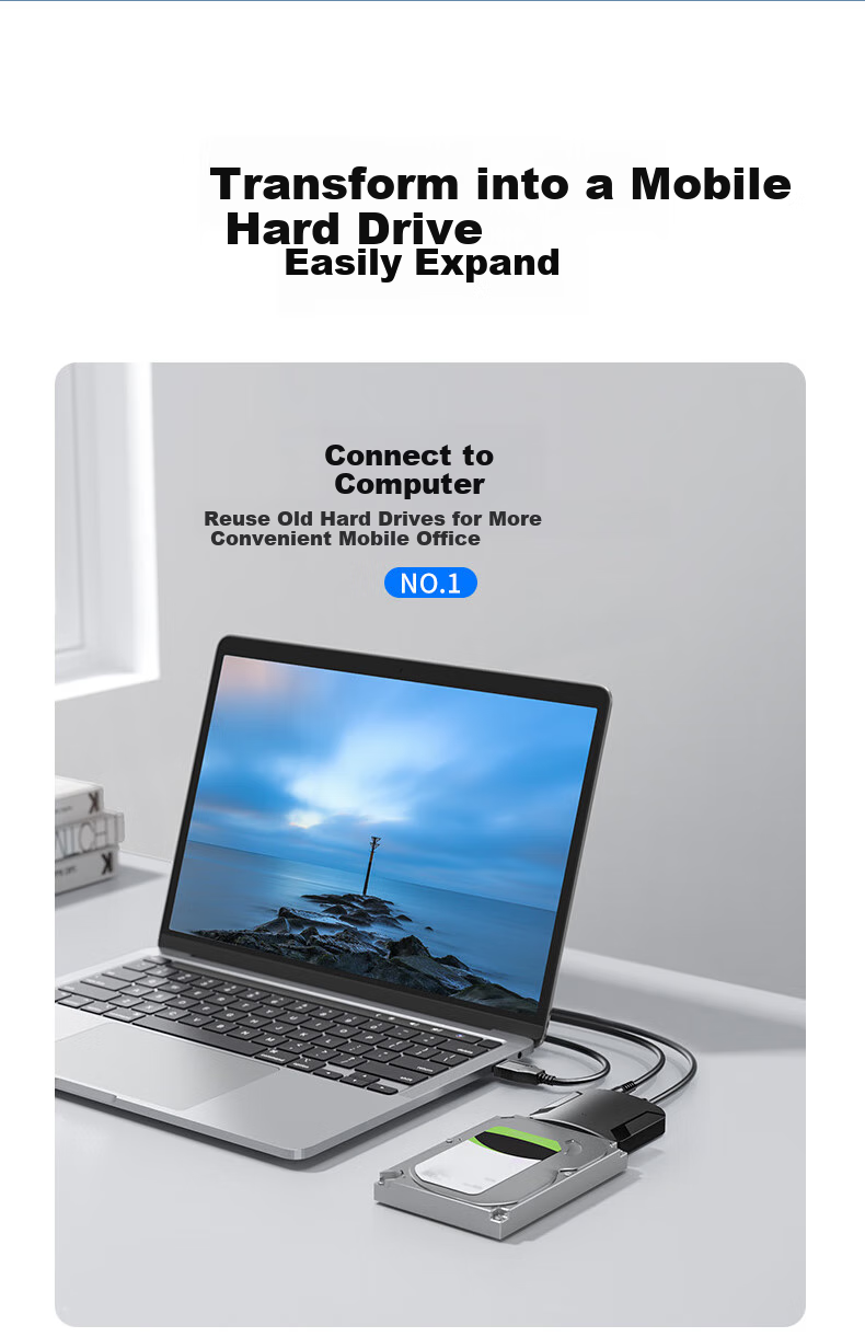 DOREWIN USB3.0 to SATA Converter, 2.5/3.5 Inch Hard Drive Adapter Data Cable, Compatible with Laptops And Desktop Computers, Easy Drive Cable without Power Supply 3