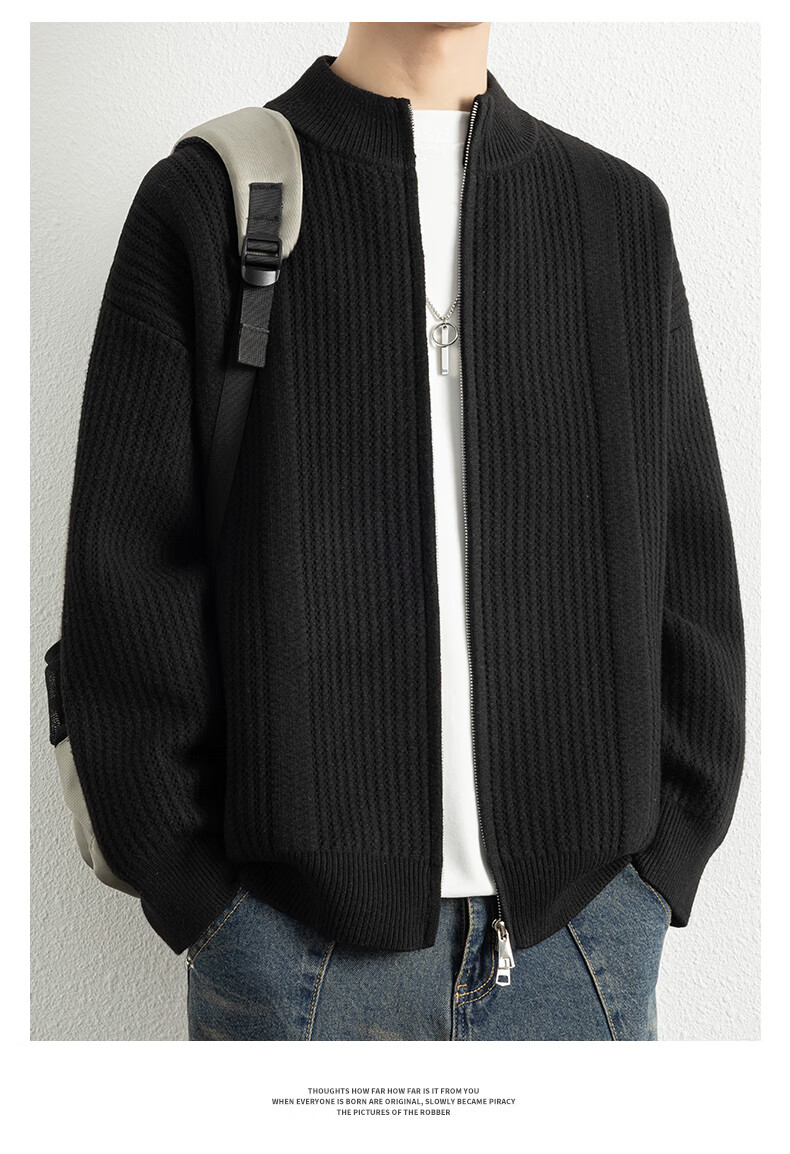 ROMON Men's Cardigan Knit Sweater Spring Autumn Trendy Casual Warm Drop Shoulder Stand Collar Jacket 7029 Dark Black 3X 9