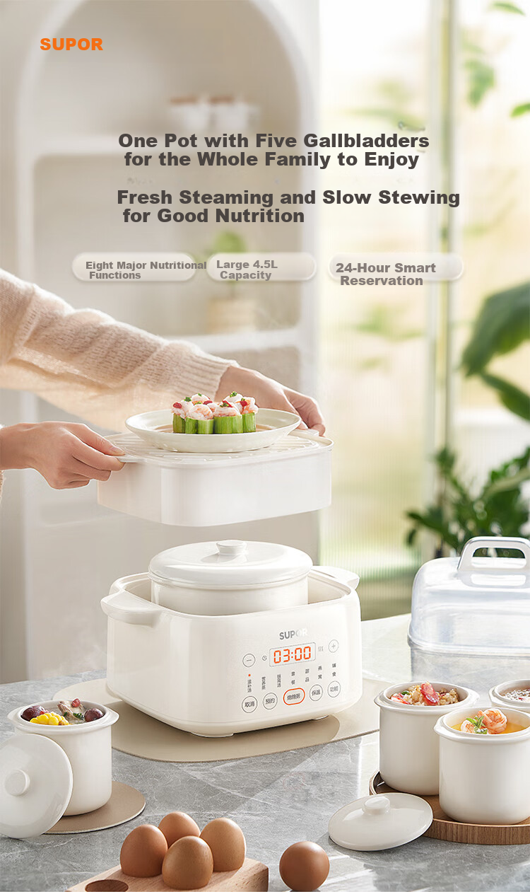 SUPOR Electric Stew Pot, Ceramic Casserole for Soup Making, Purple Clay Inner Pot, 3L Multi-Functional Stewing Pot for Home Use, Micro-Pressure Fast Cooking Pot for Soup, Suitable for 3-4 People, DG30YC875 3