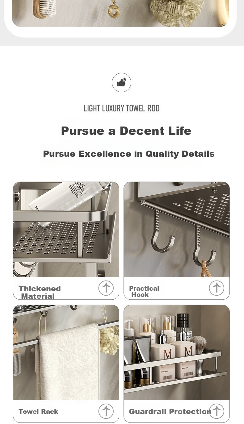Yweel Bathroom Storage Rack, Wall-Mounted Space Aluminum Baked Paint Washbasin Organizer Shelf, No Drilling Required 9