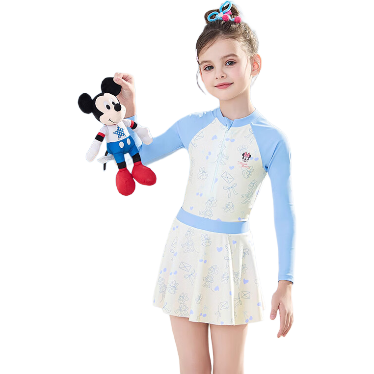Disney Kids Girls' Swimsuit Long Sleeve Sunscreen One-Piece Swimwear for Ages 6-12 D35363 Blue Size 130