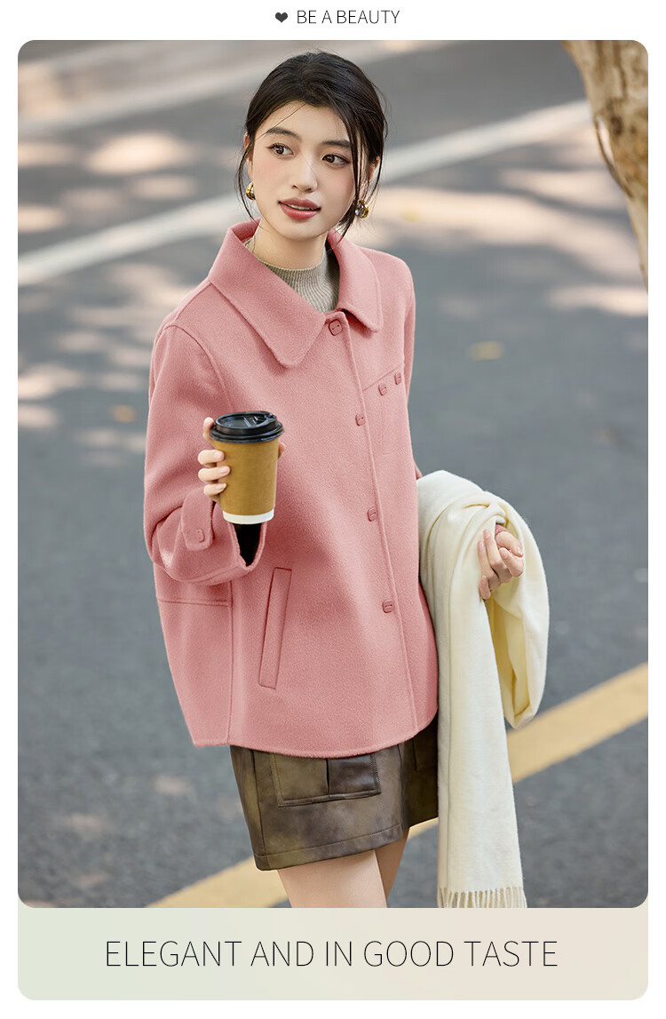 LOUISYAO Minimalist 100% Wool Short Coat 25 Winter New Fashion Slim Double-Sided Woolen Jacket Women Khaki Green M 8