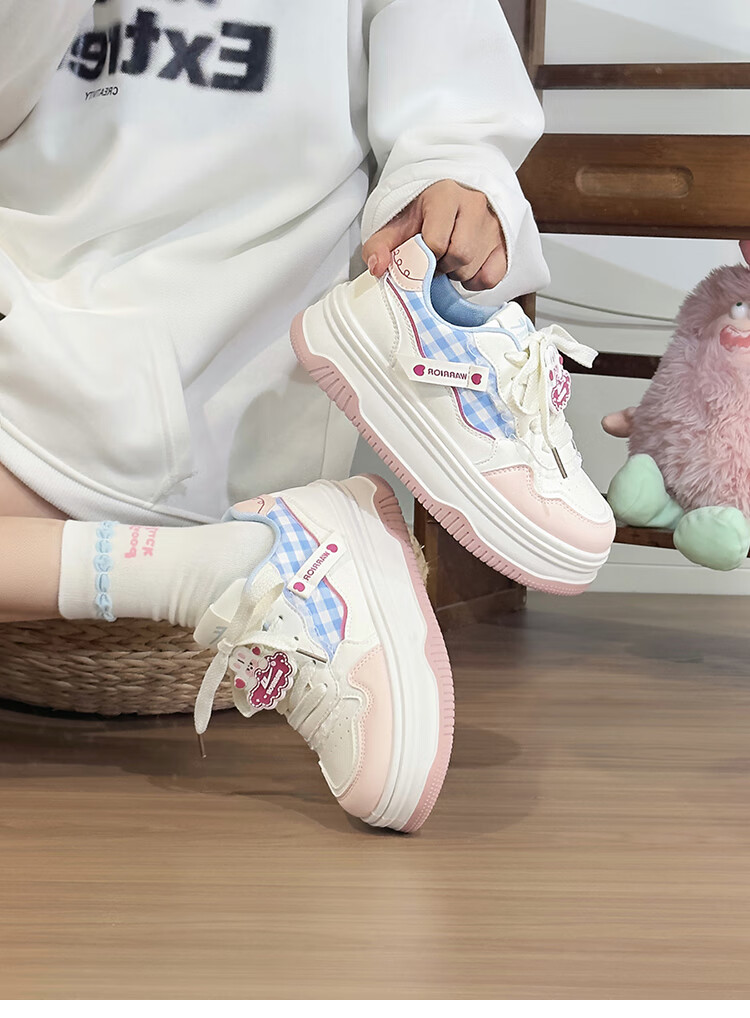 Huili Blue And Pink Sweet Girl Sneakers for Women, New Fashion Versatile Student Platform Korean-Style Casual Shoes, Black And Pink, Size 35 8