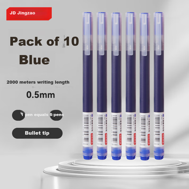JD Original [Best-Selling Product] Junengxie Pro High-Capacity Bullet Tip Gel Pen, Signature Pen 2000m Writing, Business Office Student Exam, 0.5mm Blue 10 Pcs