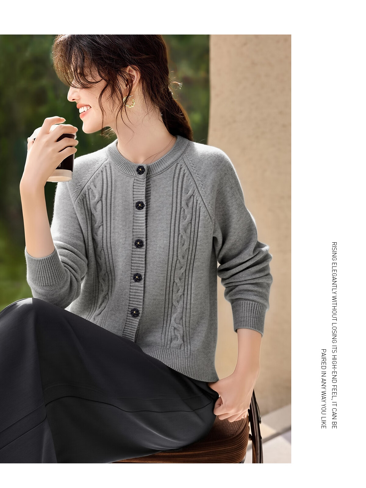 She Enjoy Knitted Cardigan Women Round Neck Cable Knit Sweater Soft Versatile Knit Top Outerwear T53Z136 5