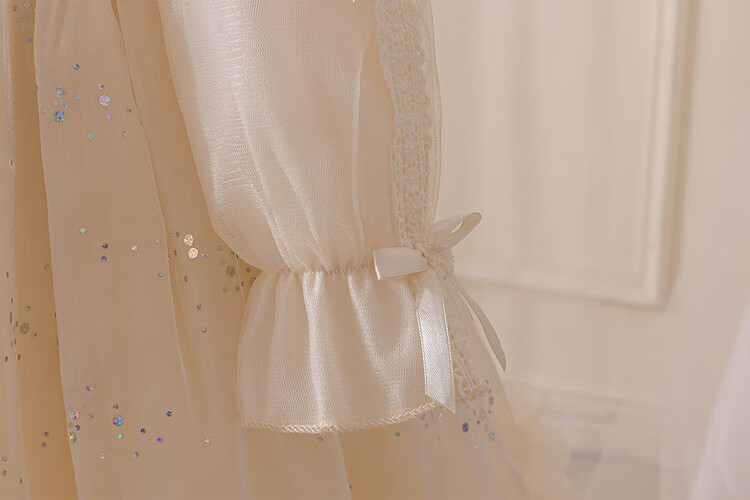 LUOBOBEIBEI Girls Princess Dress Autumn Long Sleeve Puff Dress Fashion Show Wedding Dress for Girls Champagne Color 150cm 6