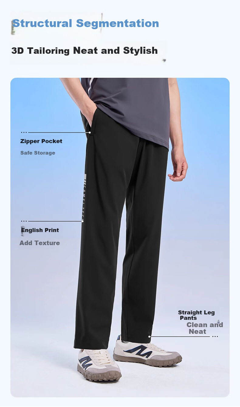 CAMEL Quick-Dry Casual Pants for Men, Spring And Summer New Style Loose Straight-Leg Woven Trousers for Dad, Running Sports Pants 3