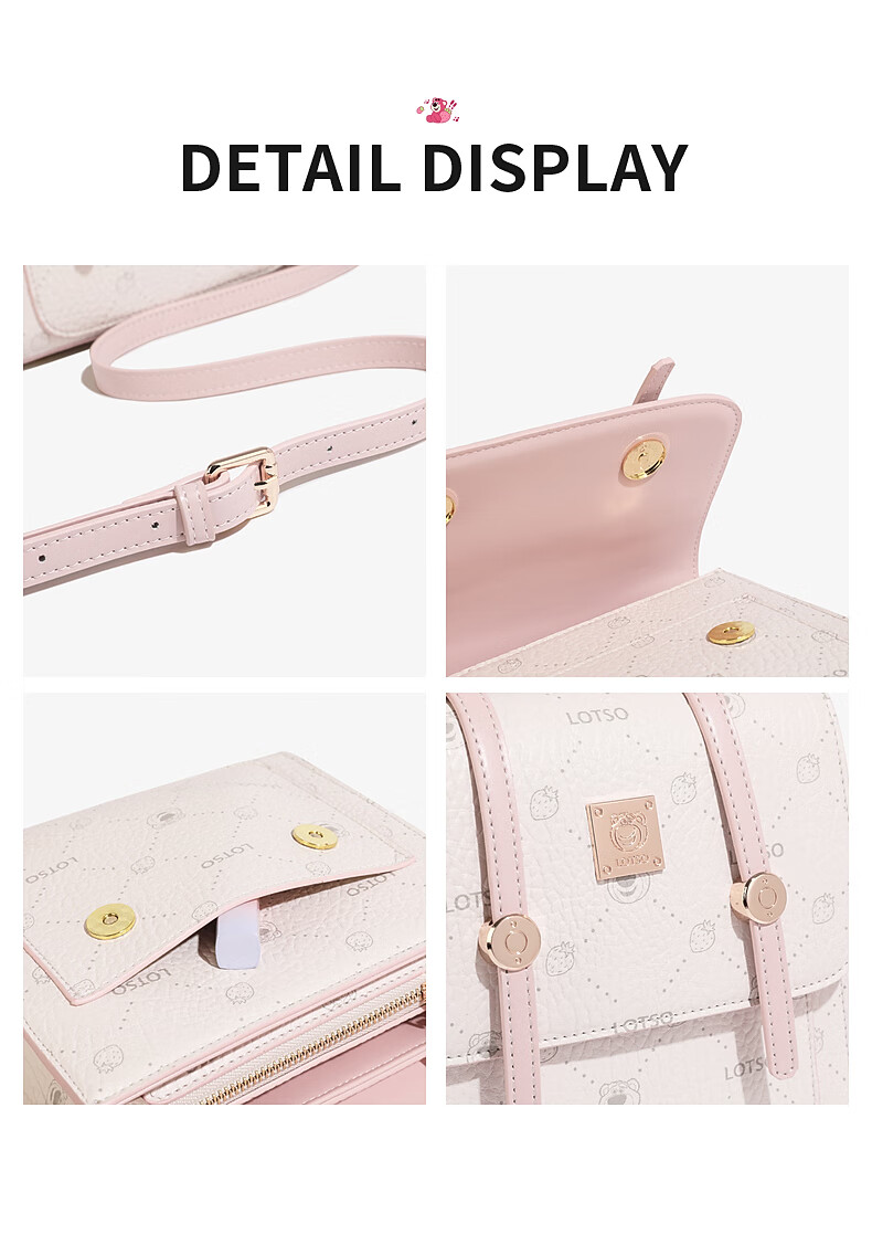 Disney & ORVE Joint Logo Single and Double Shoulder Convertible Crossbody Handheld Cambridge Bag Large Capacity Student Daily Commuting Pink 13