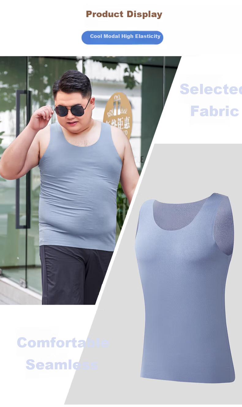 LangSha 2-Pack Large Size Undershirt for Men, Thin Style, Cuttable, 7A Antibacterial Seamless Ice Silk Vest, Modal Cool-Feeling Undershirt 16