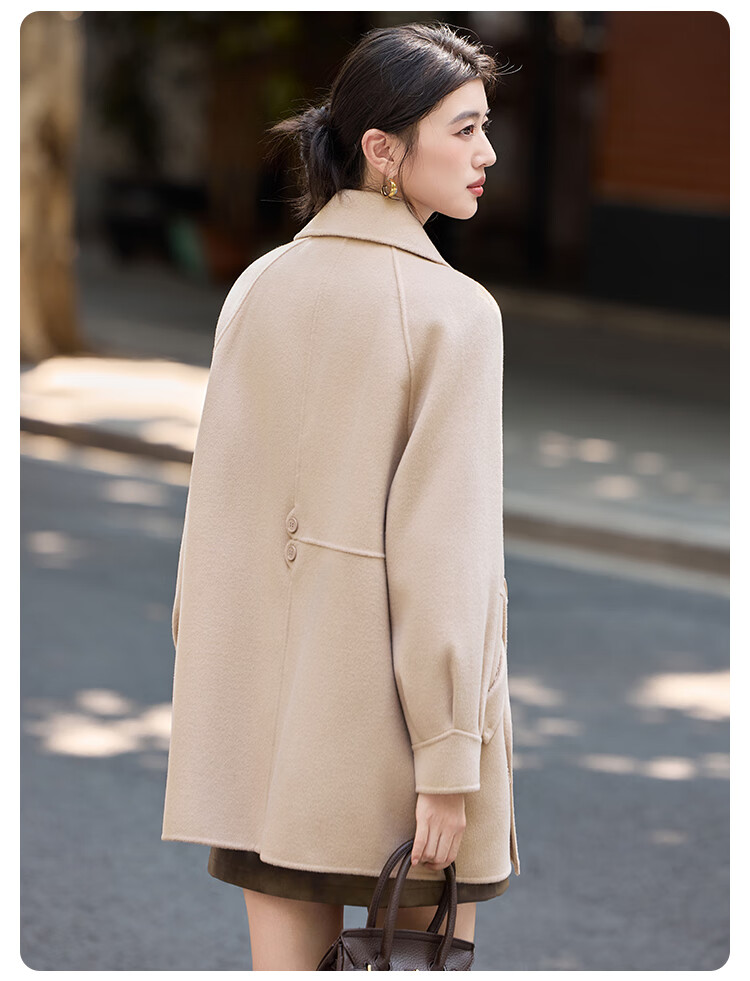 Bailu Elegant 100% Wool Coat 2025 Winter New Suit Collar Simple Mid-Length Double-Faced Woolen Women Black S 10