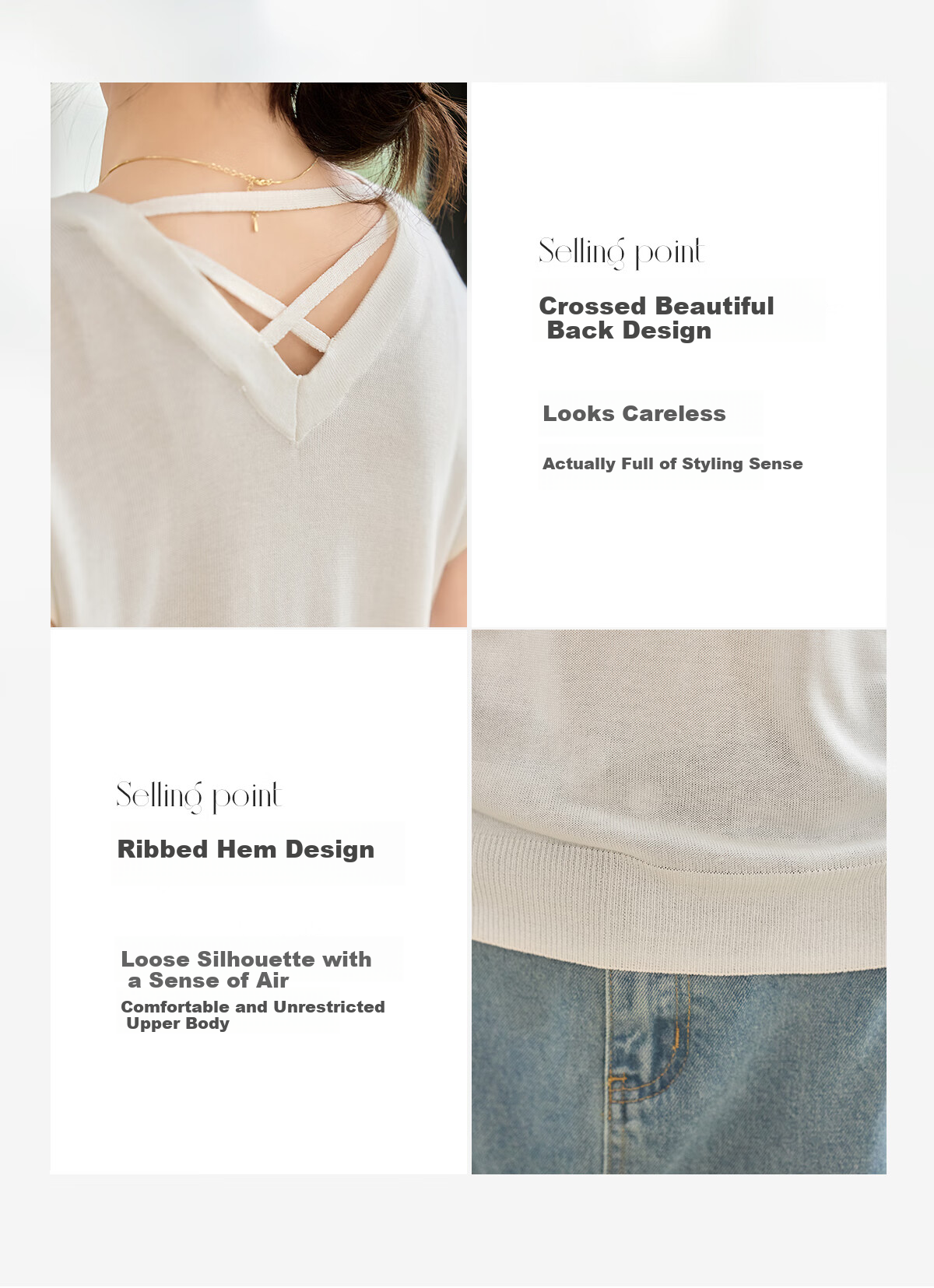 Taxiang Women's Short-Sleeve V-Neck Thin Summer Knit T-Shirt with Hollow Design at Back, Distinctive Top Blouse T52T078 5