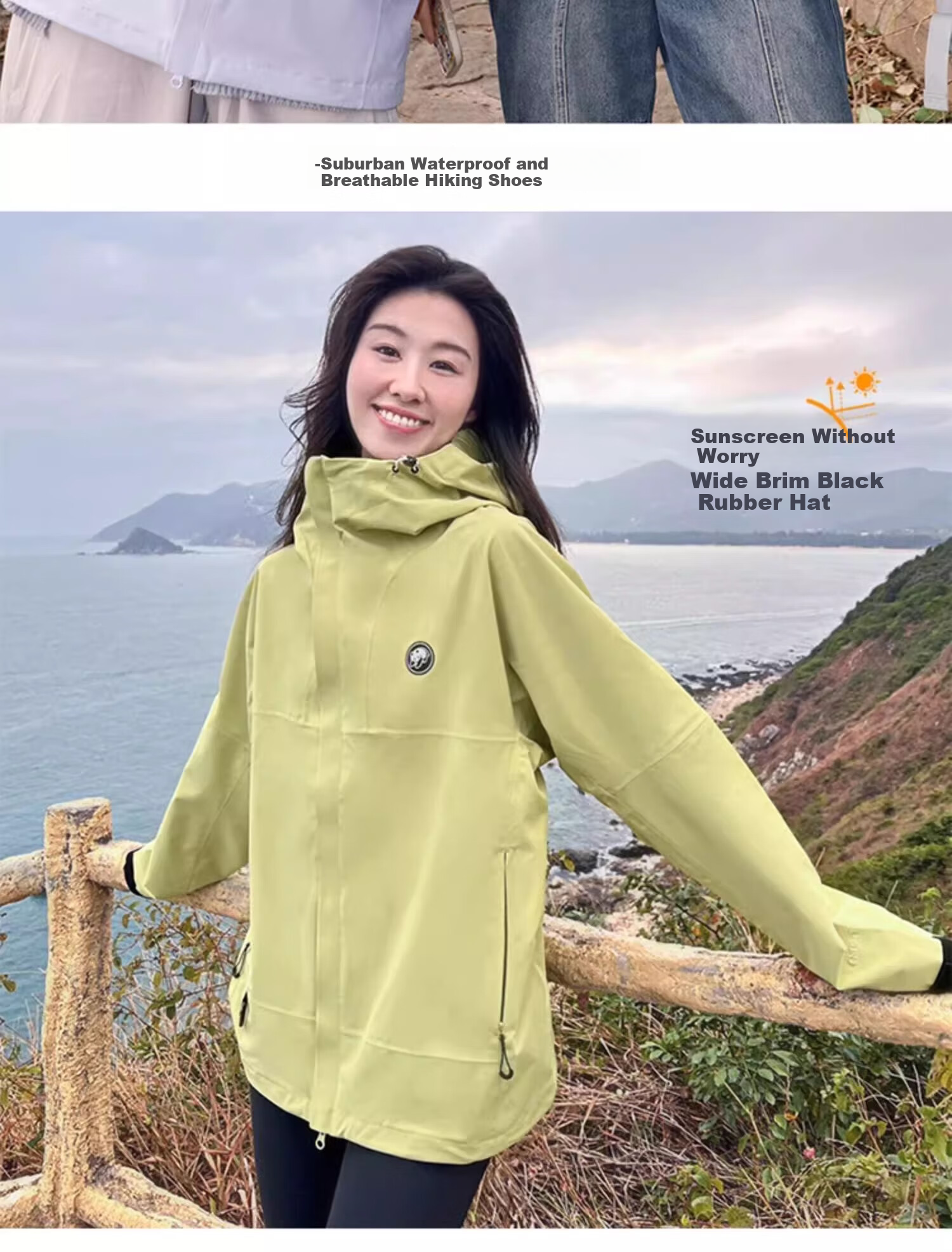CAMEL Panda Outdoor Single-Layer Waterproof Jacket for Men And Women, Hard Shell Color Block Coat A34BA46169 Lime Green S 3