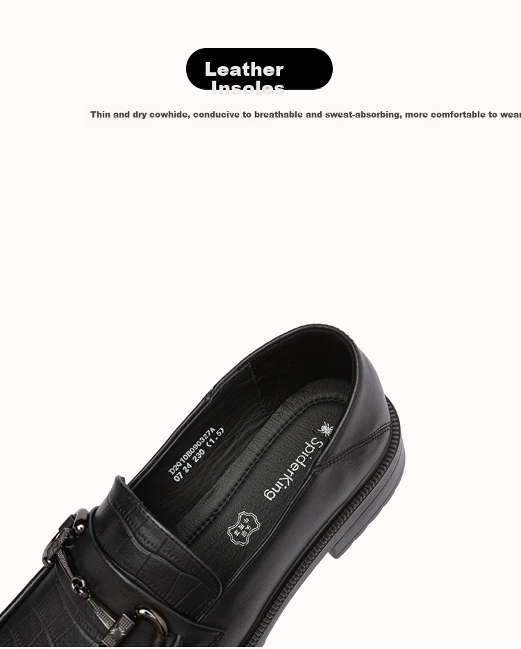 SPIDER KING Women's Single Shoes, Cowhide Leather, British Style Versatile Loafers, Fashionable Thick-Soled Comfortable Slip-On Shoes for Women, 090327A, Black, Size 38 5