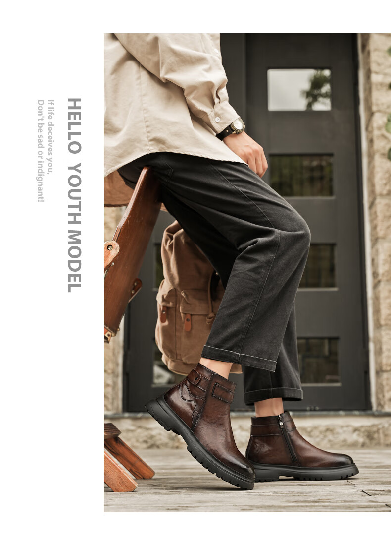 Bull Family Martin Boots Men Autumn Winter New British Style Casual Short Boots Trendy Fashion Work Boots Men's Chelsea Boots 12