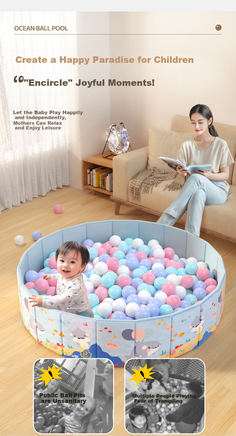 DEERC Foldable Ocean Ball Pool Play Mat Fence, Large Inflatable Ball Pit, Indoor Toy, Birthday Gift 3