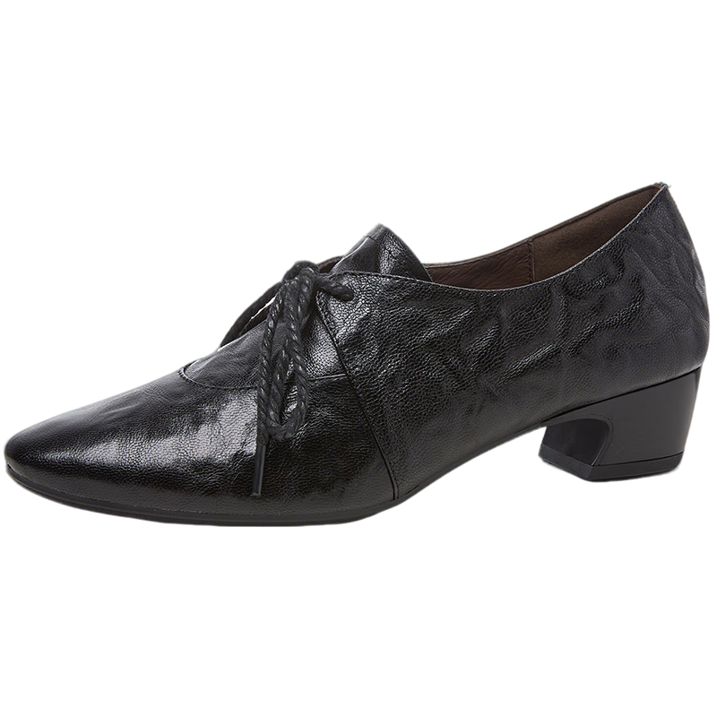 Goldlion Women's Sheepskin Low-Cut Flats 2025 Autumn French Retro Commuter Leather Shoes G661540159 Black Size 36
